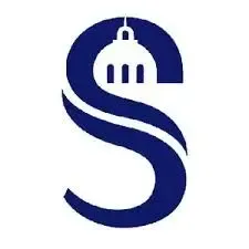 Blue stylized letter S logo featuring a capitol dome integrated into its design.