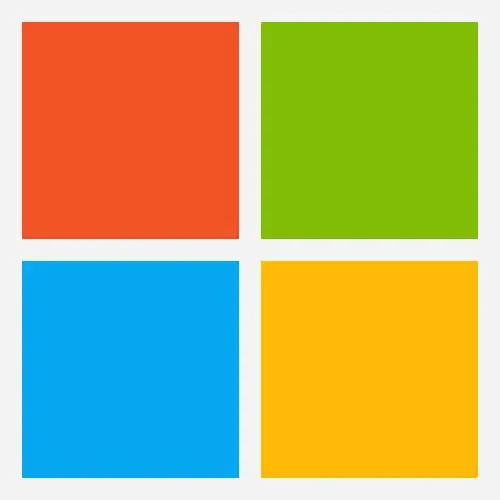 The modern Microsoft logo features four colorful squares: red, green, blue, and yellow.