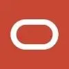 White Oracle logo, a horizontal oval chain link, against a red background.